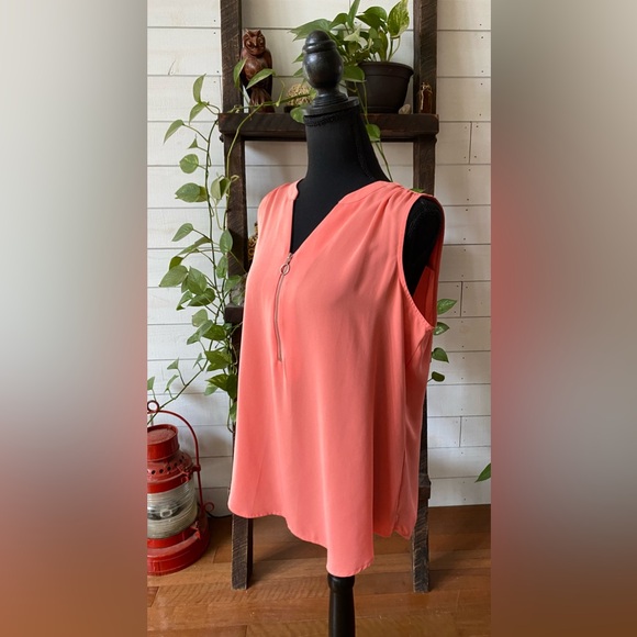Apt. 9: Peach Pink V Neck Blouse with Zipper Opening - Picture 13 of 17